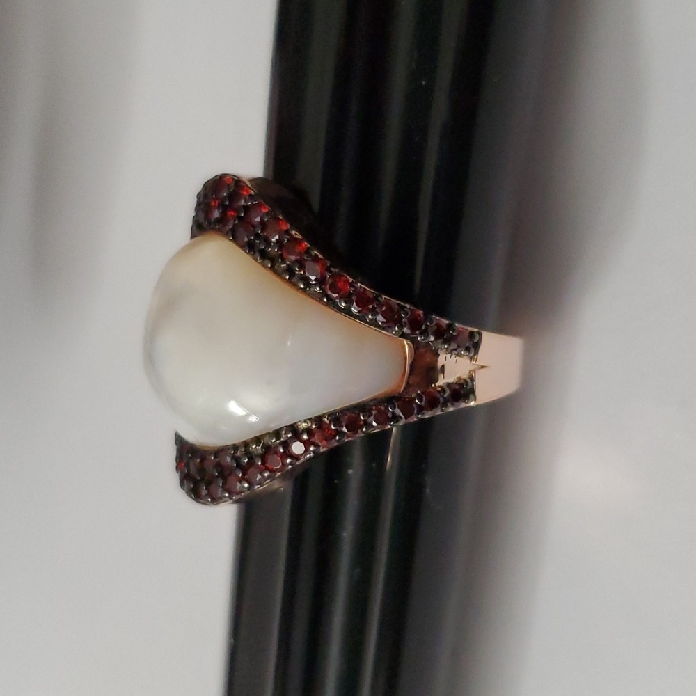 Sterling Silver 925 MOP and Sapphire RING - Picture 2 of 5